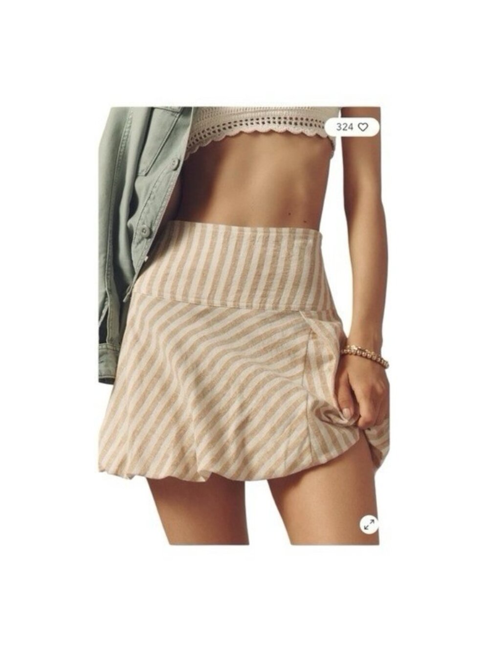 Pilcro Anthropologie Linen Bubble Mini Skirt Stone Stripe High Rise NWT Large